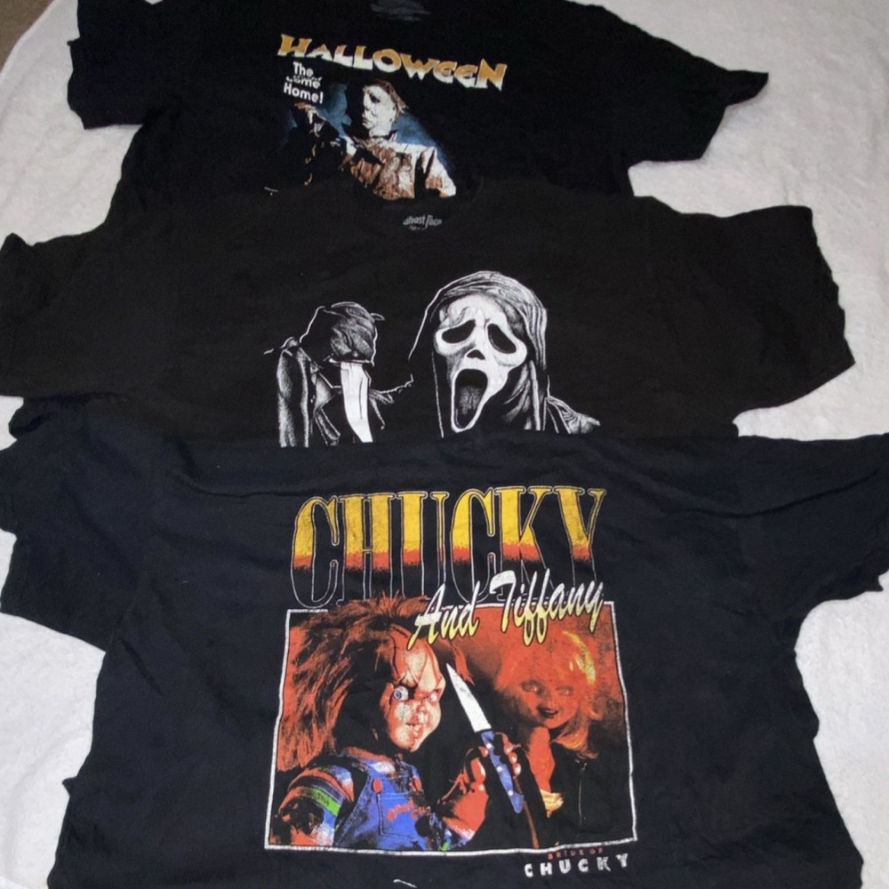 Horror Movie (3) T-Shirt Lot Halloween Scream Chucky Tiffany Graphic Tee